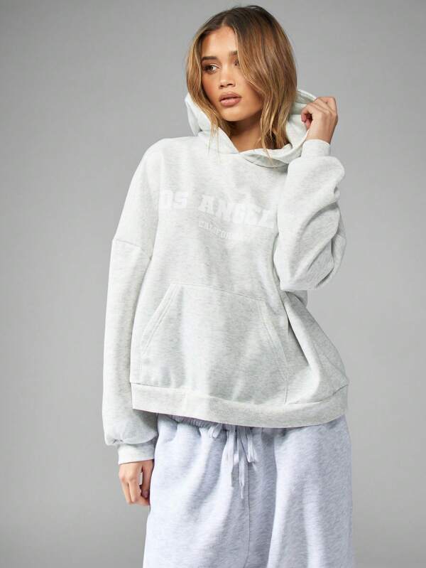 missguided MISSGUIDED Oversize Los Angeles Typography Hoodie Sweatshirt