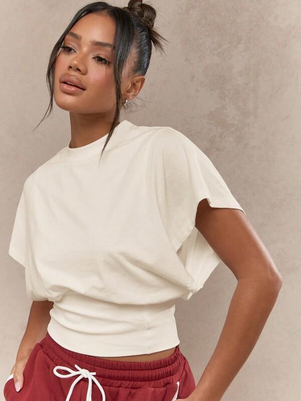 Missguided MISSGUIDED Oversized Balloon Sleeve Crop Casual Athletic Women's T-Shirt