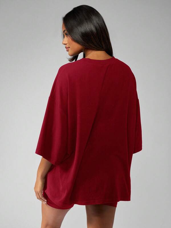 Missguided MISSGUIDED Oversized Batwing T Shirt With Fitted Biker Shorts