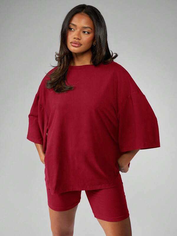 Missguided MISSGUIDED Oversized Batwing T Shirt With Fitted Biker Shorts