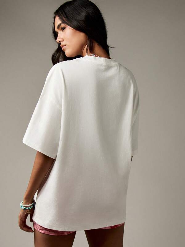 Missguided MISSGUIDED Oversized Beach Club T-Shirt With Crab Print