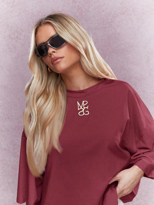 Missguided MISSGUIDED Oversized Bell Sleeve Logo T Shirt With Embroidered Detail