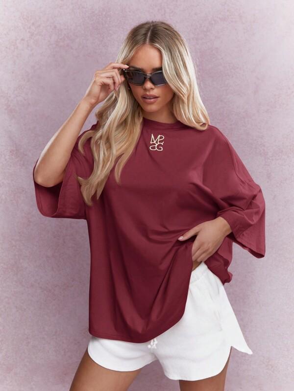 missguided MISSGUIDED Oversized Bell Sleeve Logo T Shirt With Embroidered Detail