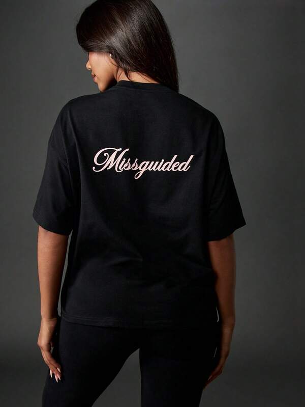 Missguided MISSGUIDED Oversized Black T Shirt With Logo Print