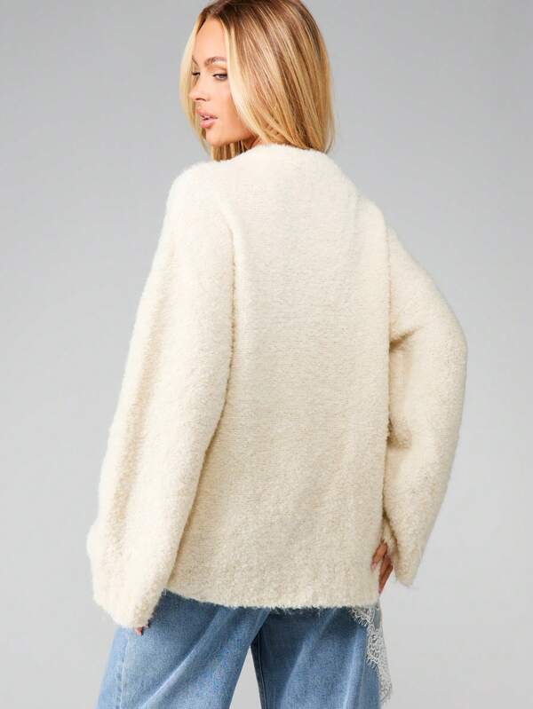 Missguided MISSGUIDED Oversized Boucle Jumper With Lace Trim