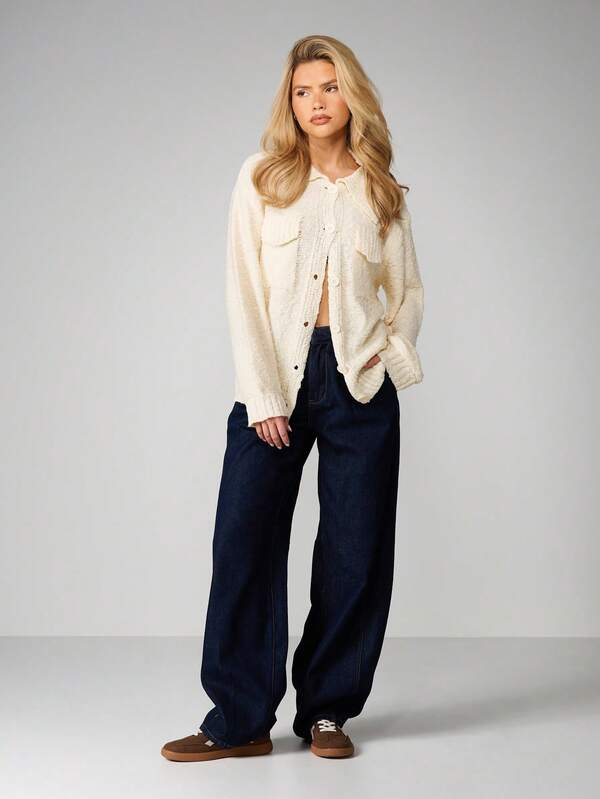 Missguided MISSGUIDED Oversized Boucle Knit Cardigan With Buttons