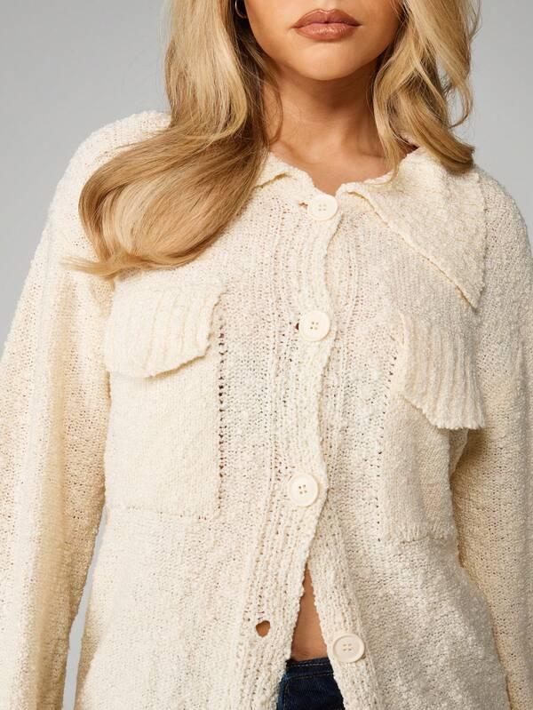 Missguided MISSGUIDED Oversized Boucle Knit Cardigan With Buttons