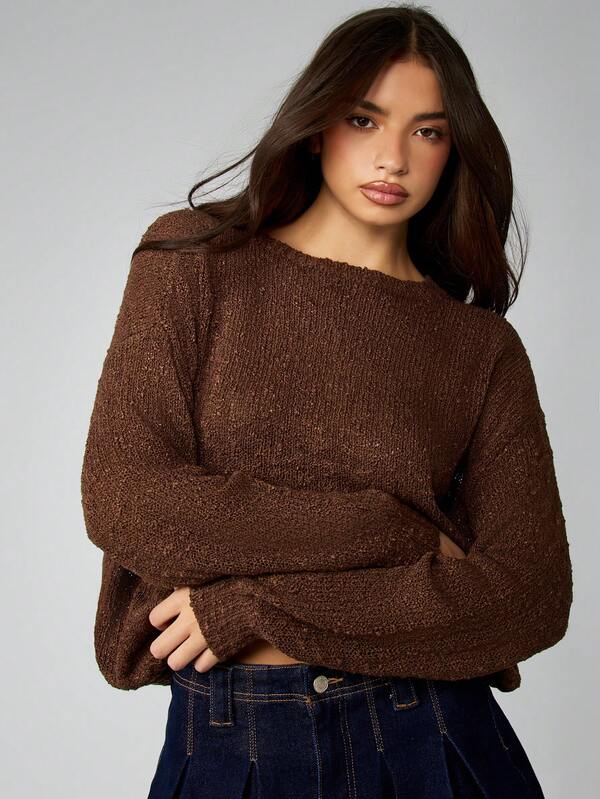 missguided MISSGUIDED Oversized Boucle Knit Crew Neck Sweater
