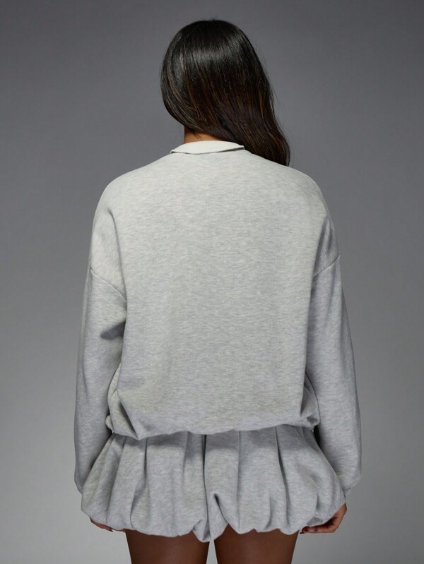 Missguided MISSGUIDED Oversized Boxy Bomber Sweatshirt Bubble Hem Button Front