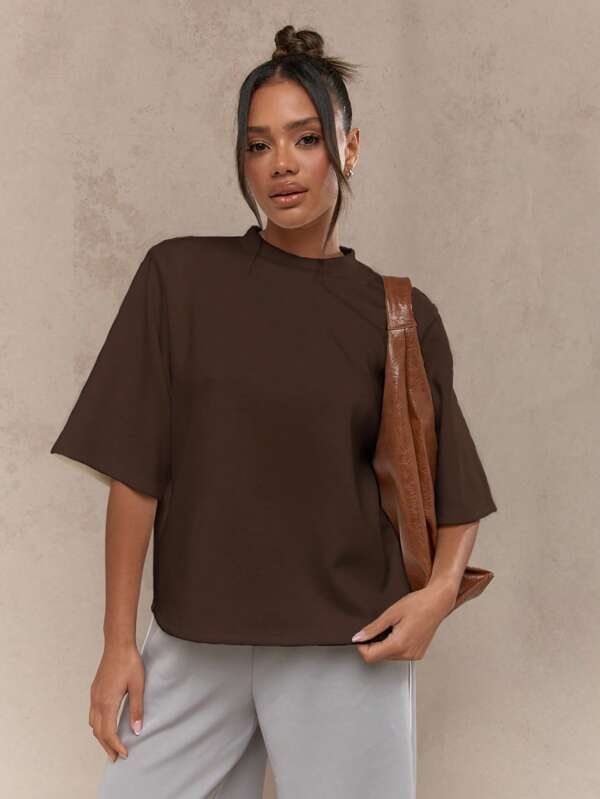 missguided MISSGUIDED Oversized Boxy Fit High Neck T-Shirt