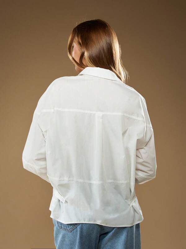 Missguided MISSGUIDED Oversized Button Down Blouse With Barrel Sleeves