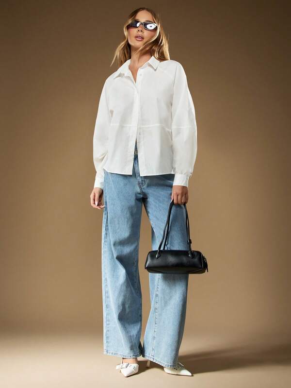Missguided MISSGUIDED Oversized Button Down Blouse With Barrel Sleeves
