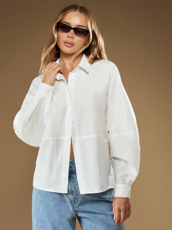 missguided MISSGUIDED Oversized Button Down Blouse With Barrel Sleeves