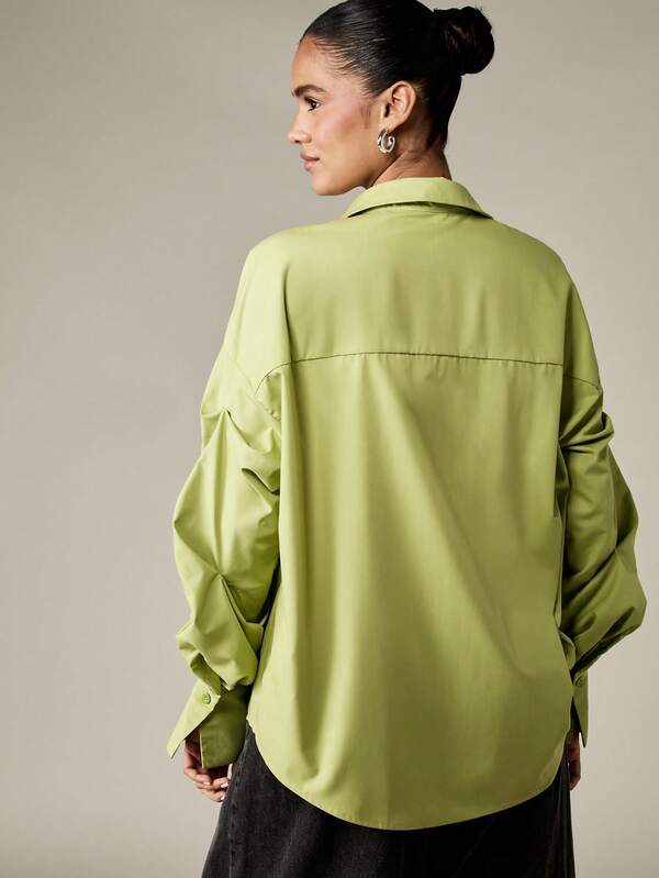 Missguided MISSGUIDED Oversized Button Down Blouse With Puff Sleeves