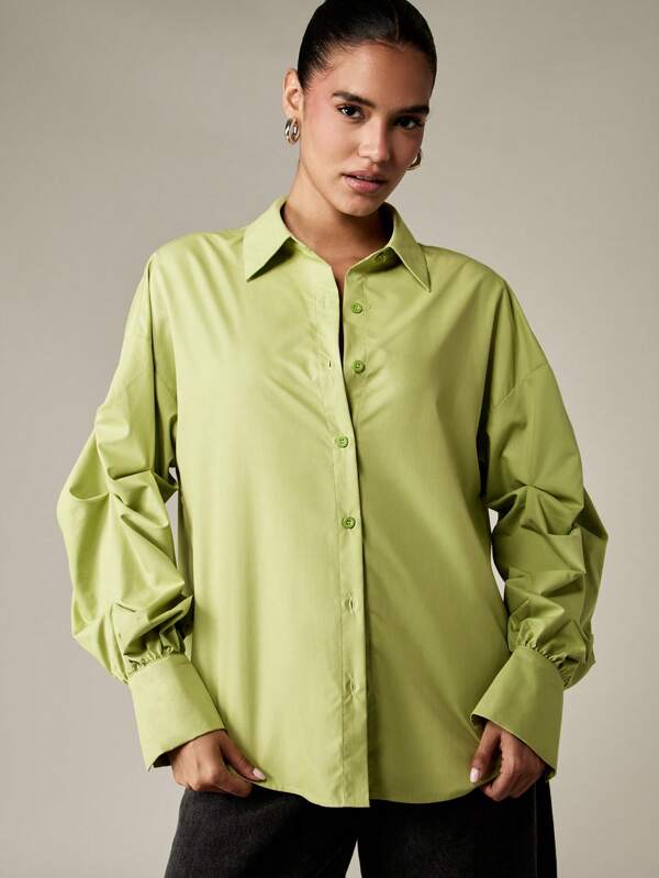 Missguided MISSGUIDED Oversized Button Down Blouse With Puff Sleeves