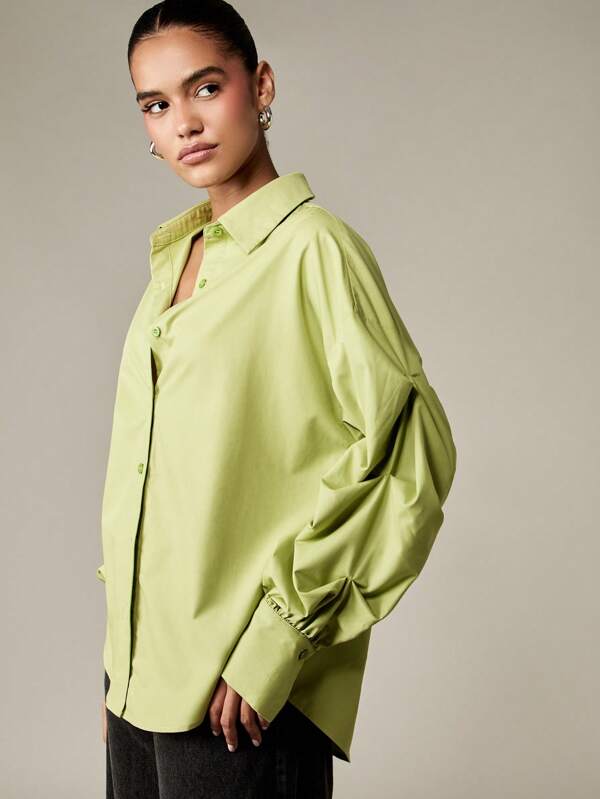 missguided MISSGUIDED Oversized Button Down Blouse With Puff Sleeves