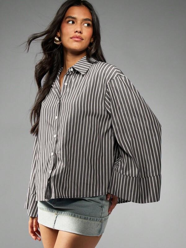 missguided MISSGUIDED Oversized Button Down Blouse With Wide Cuffs