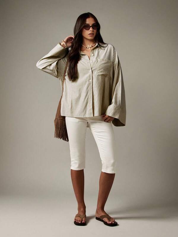 Missguided MISSGUIDED Oversized Button Down Collared Blouse With Bell Sleeves