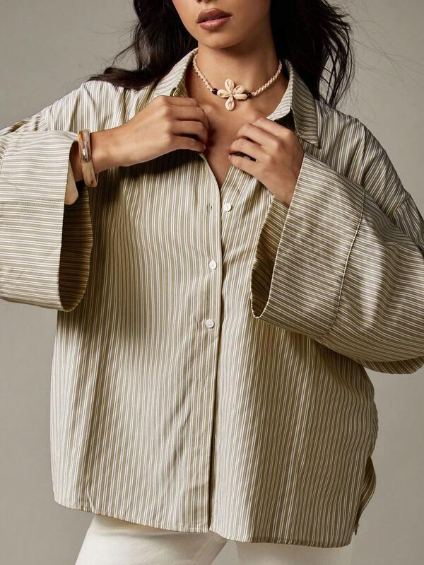 missguided MISSGUIDED Oversized Button Down Collared Blouse With Bell Sleeves