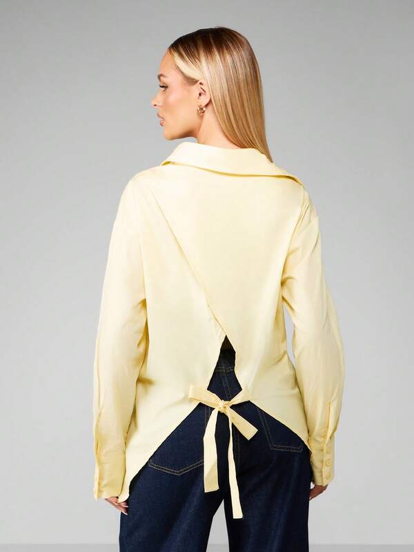 Missguided MISSGUIDED Oversized Button Down Collared Shirt With Back Tie Detail