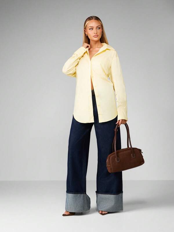 Missguided MISSGUIDED Oversized Button Down Collared Shirt With Back Tie Detail