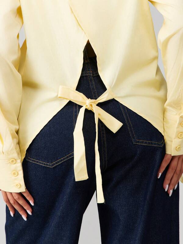Missguided MISSGUIDED Oversized Button Down Collared Shirt With Back Tie Detail