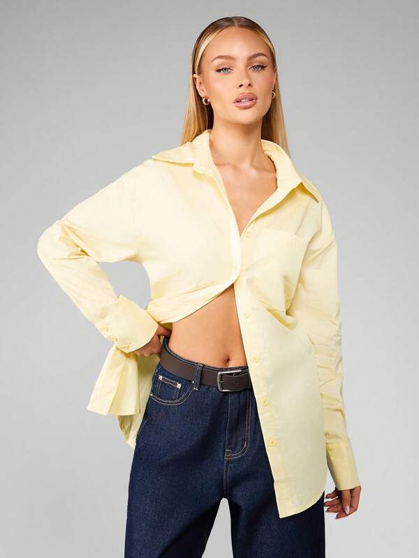 missguided MISSGUIDED Oversized Button Down Collared Shirt With Back Tie Detail