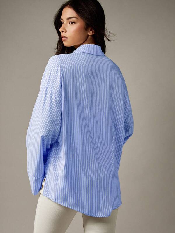 Missguided MISSGUIDED Oversized Button Down Collared Top With Bell Sleeves