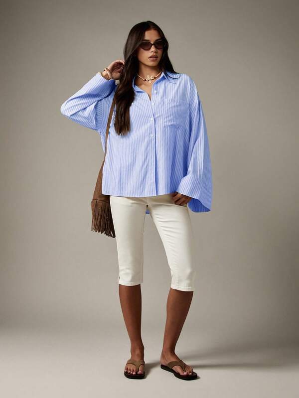 Missguided MISSGUIDED Oversized Button Down Collared Top With Bell Sleeves