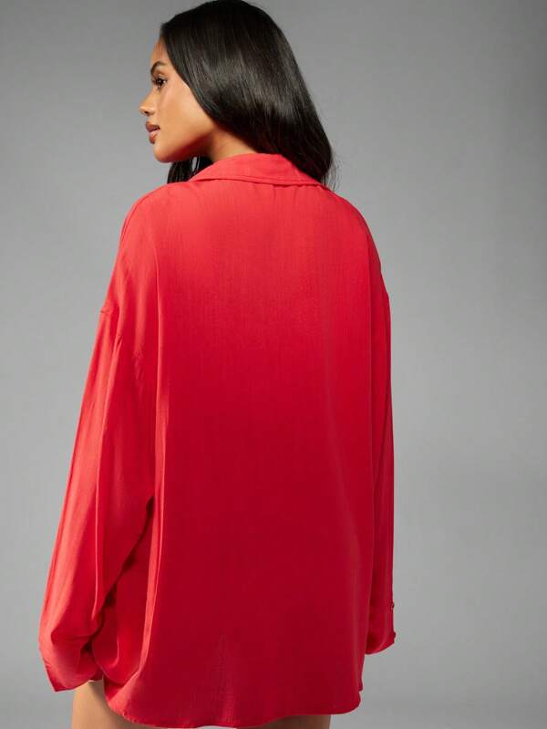 Missguided MISSGUIDED Oversized Button Down Linen Feel Shirt With Collar