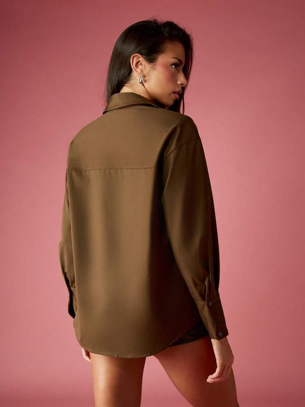 Missguided MISSGUIDED Oversized Button Down Shirt With Chest Pockets