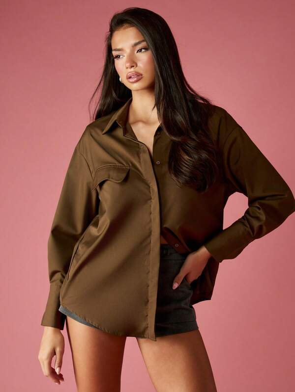 Missguided MISSGUIDED Oversized Button Down Shirt With Chest Pockets