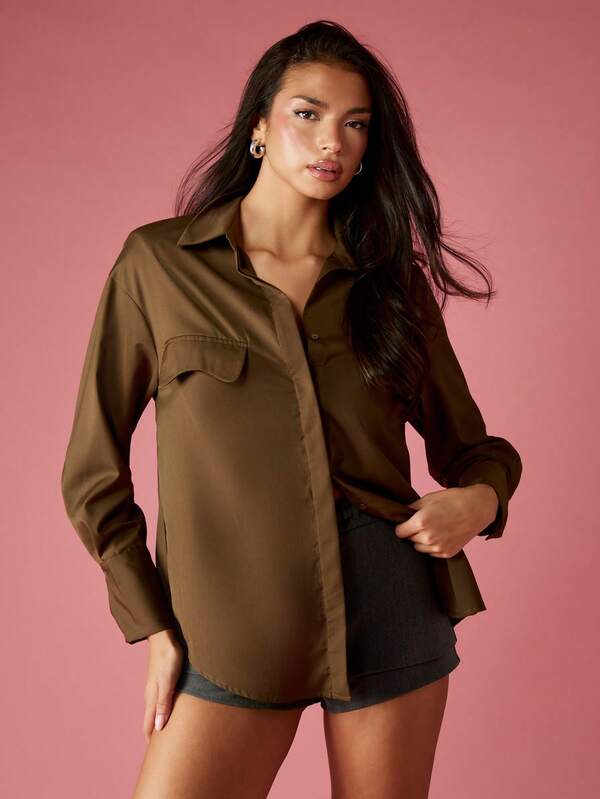 missguided MISSGUIDED Oversized Button Down Shirt With Chest Pockets