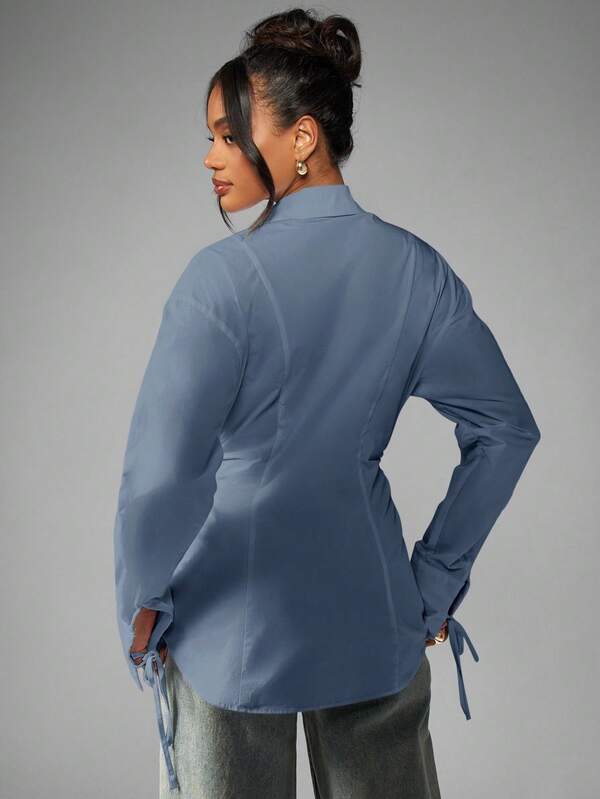 Missguided MISSGUIDED Oversized Button Down Shirt With Ruched Waist And Tie Cuffs