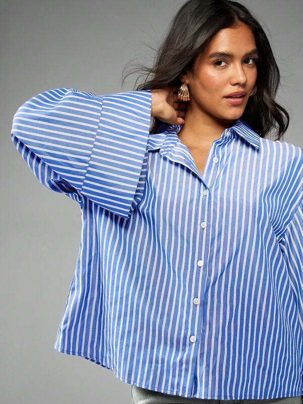 Missguided MISSGUIDED Oversized Button Down Shirt With Wide Cuffs And Stripes