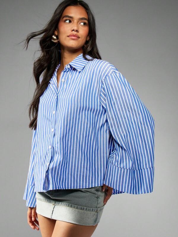 missguided MISSGUIDED Oversized Button Down Shirt With Wide Cuffs And Stripes
