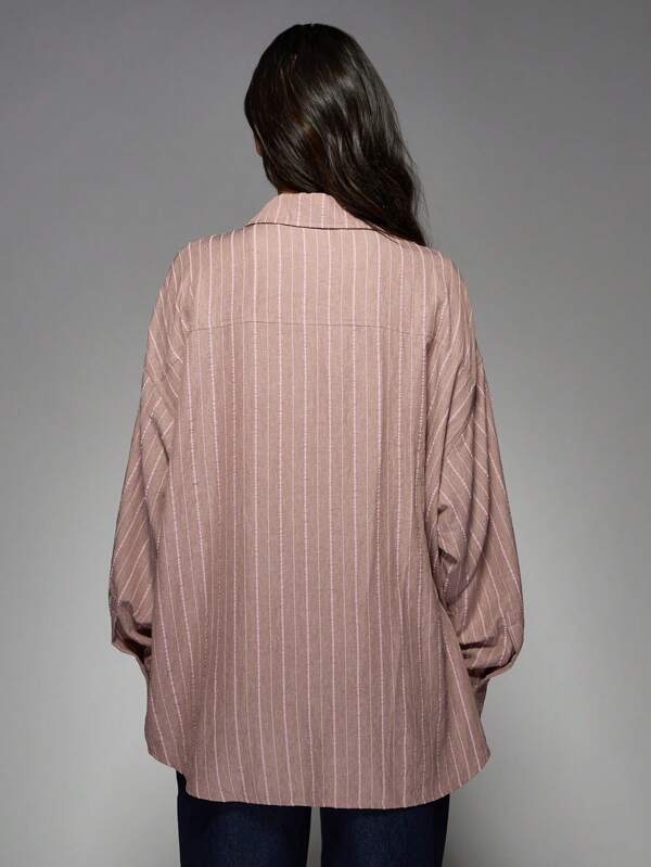Missguided MISSGUIDED Oversized Button-Down Striped Casual Blouse