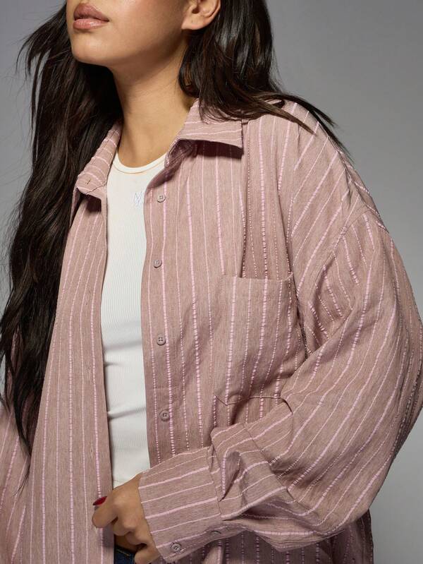Missguided MISSGUIDED Oversized Button-Down Striped Casual Blouse