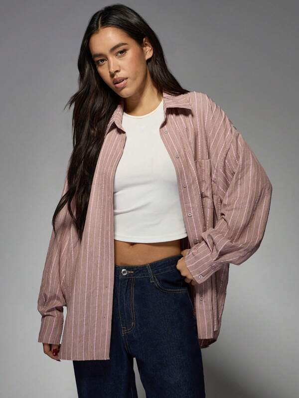 missguided MISSGUIDED Oversized Button-Down Striped Casual Blouse
