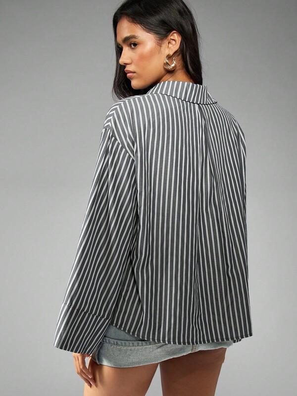 Missguided MISSGUIDED Oversized Button Down Striped Shirt With Wide Cuffs
