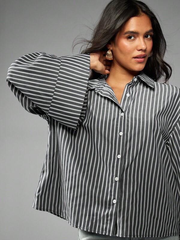 Missguided MISSGUIDED Oversized Button Down Striped Shirt With Wide Cuffs