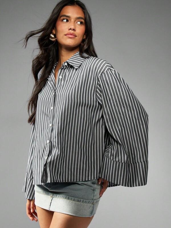 missguided MISSGUIDED Oversized Button Down Striped Shirt With Wide Cuffs