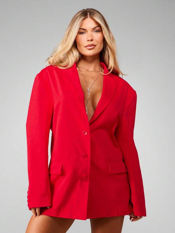 Missguided MISSGUIDED Oversized Button Front Blazer With Lapel Collar