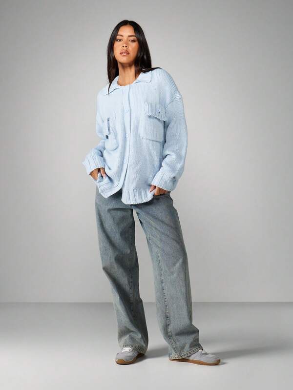 Missguided MISSGUIDED Oversized Button Through Chunky Knit Cardigan