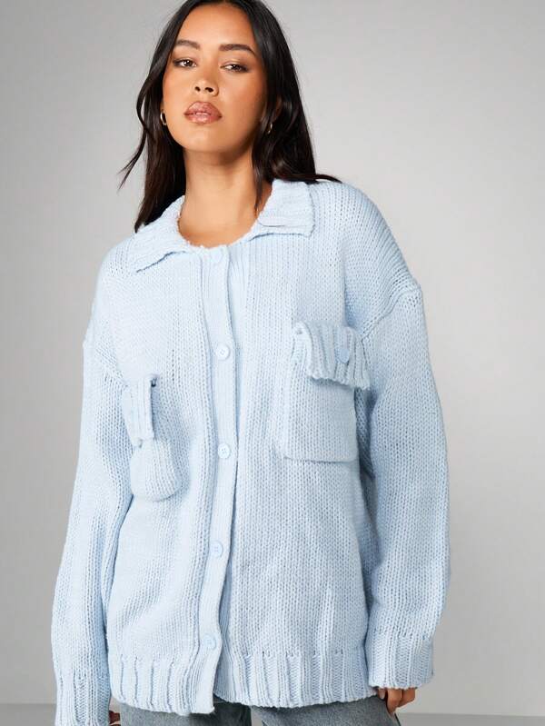 Missguided MISSGUIDED Oversized Button Through Chunky Knit Cardigan
