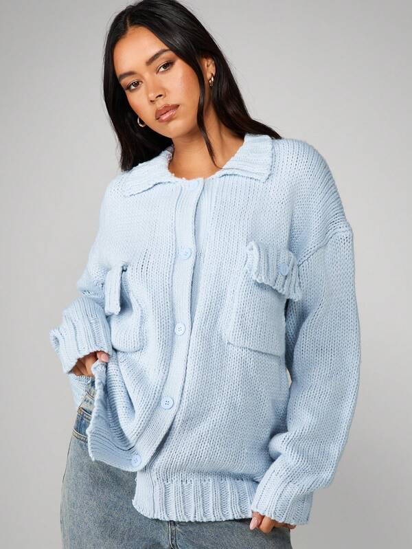 missguided MISSGUIDED Oversized Button Through Chunky Knit Cardigan