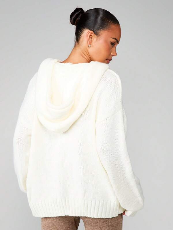 Missguided MISSGUIDED Oversized Cable Knit Hoodie With Drawstring