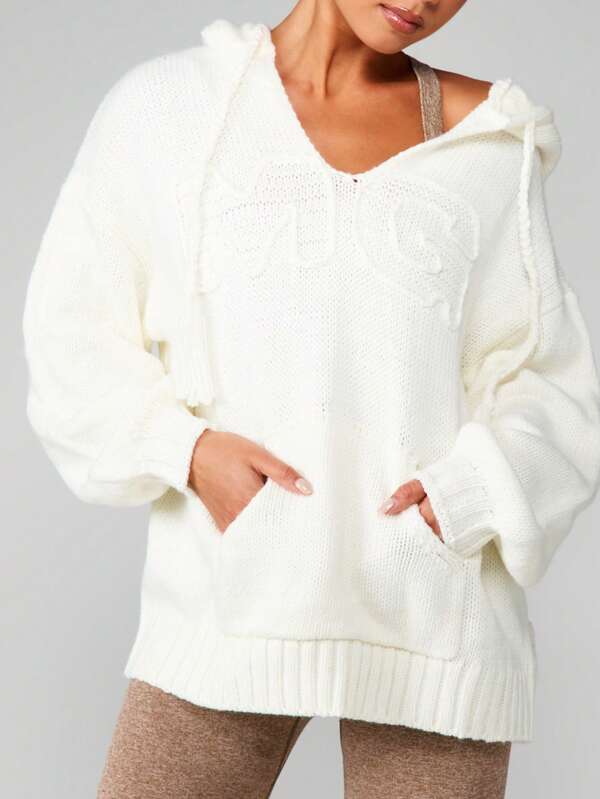 Missguided MISSGUIDED Oversized Cable Knit Hoodie With Drawstring