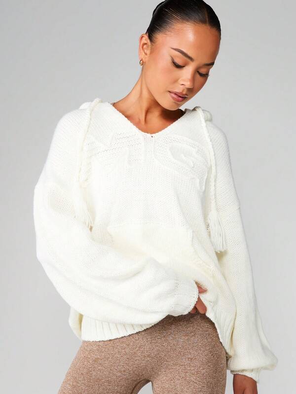 missguided MISSGUIDED Oversized Cable Knit Hoodie With Drawstring