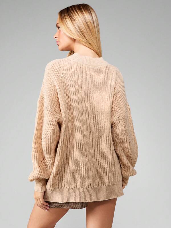 Missguided MISSGUIDED Oversized Cable Knit Mock Neck Sweater